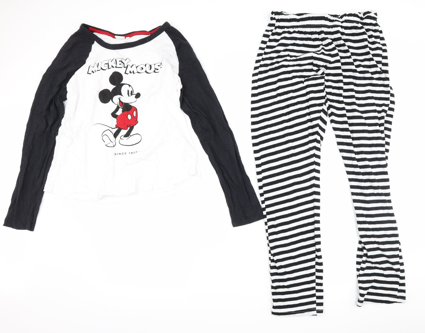 Disney Womens Black Striped  Top Pyjama Set Size M  - Disney Mickey Mouse