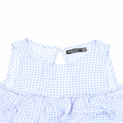 Berksha Womens Blue Check  Basic T-Shirt Size XS  - Cut Out Shoulder