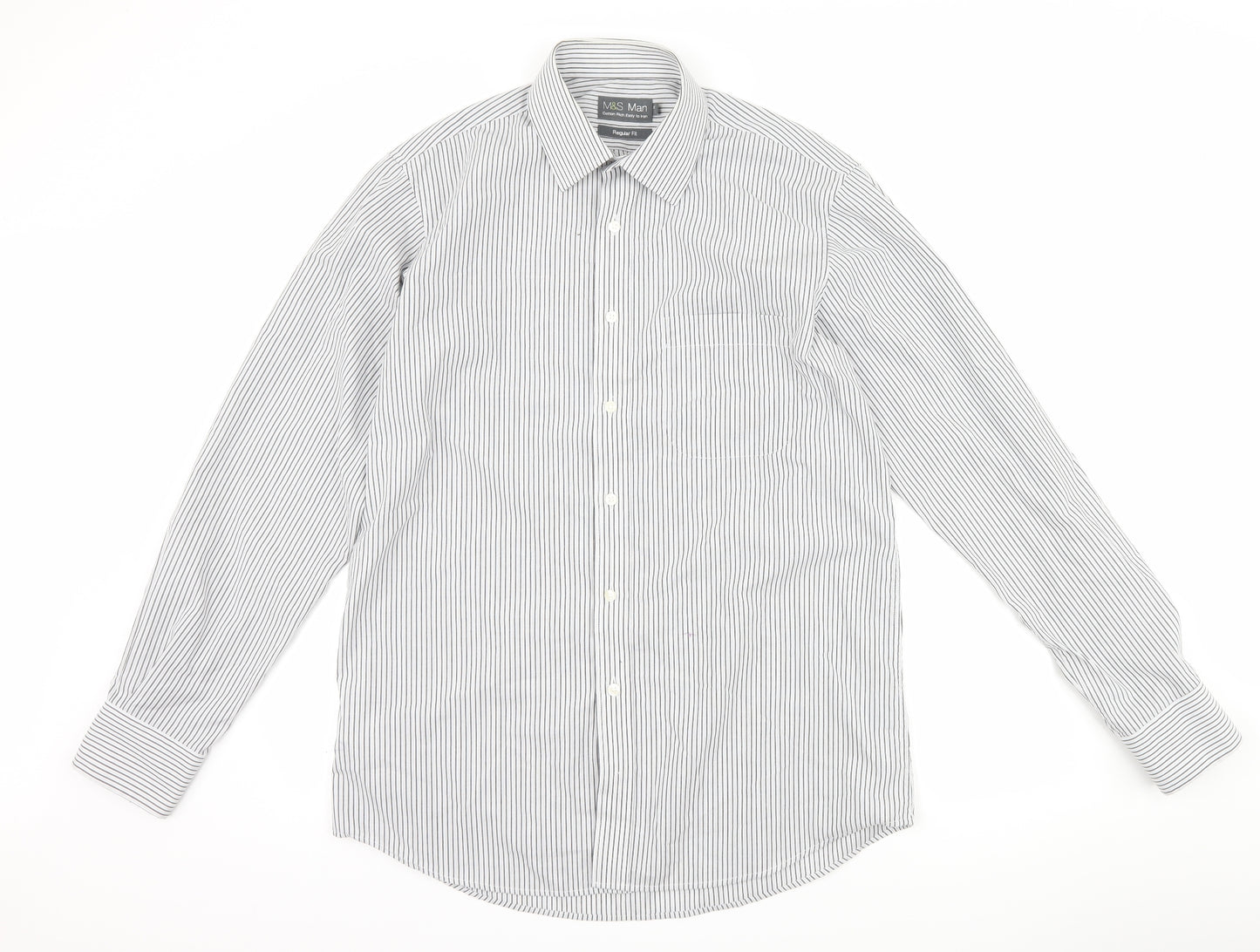 Marks and Spencer Mens Grey Striped   Dress Shirt Size 15.5