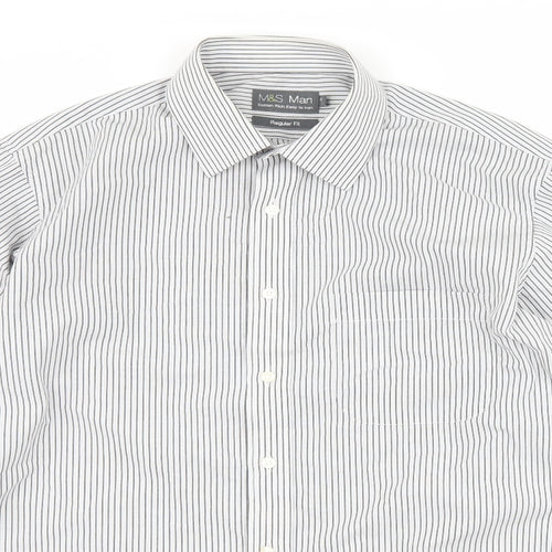 Marks and Spencer Mens Grey Striped   Dress Shirt Size 15.5