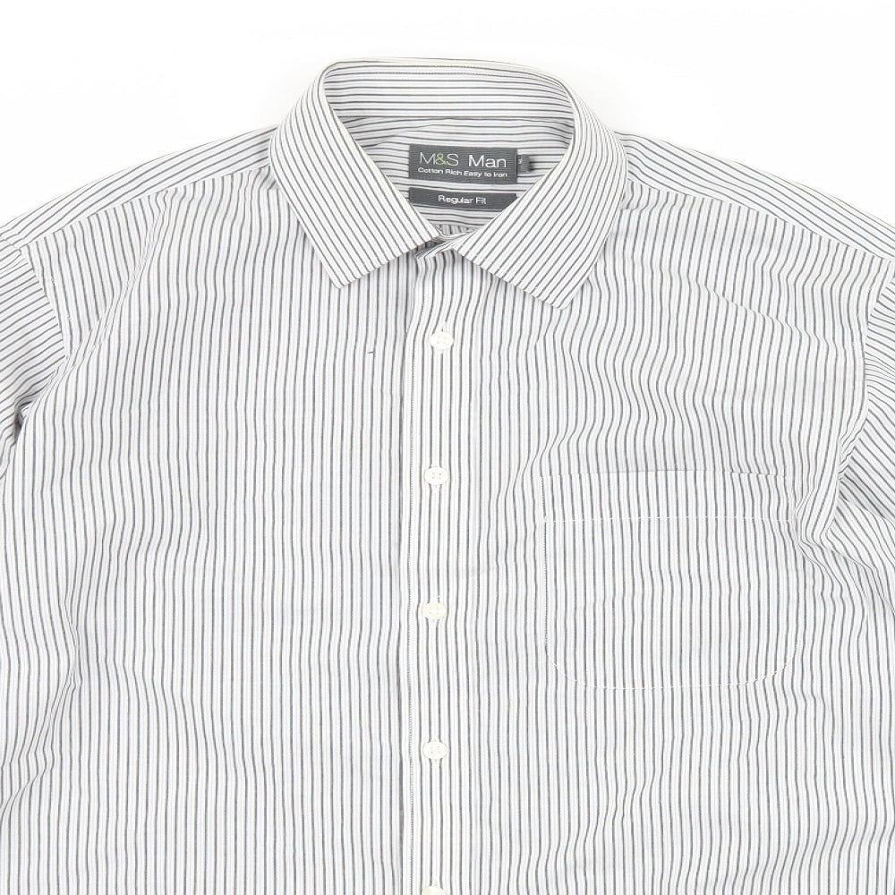 Marks and Spencer Mens Grey Striped   Dress Shirt Size 15.5