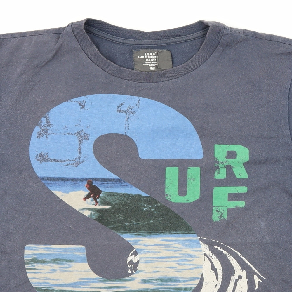 H&M Boys Blue   Basic T-Shirt Size 16 Years  - graphic
