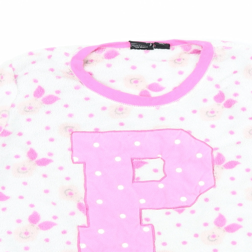 Primark Womens White Polka Dot Fleece Top Pyjama Top Size M  - Piglet