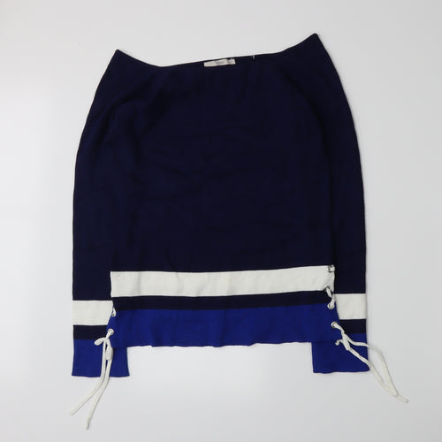 George Womens Blue Striped Knit Pullover Jumper Size 14