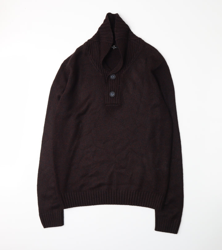 George Mens Red Knit Henley Jumper Size S