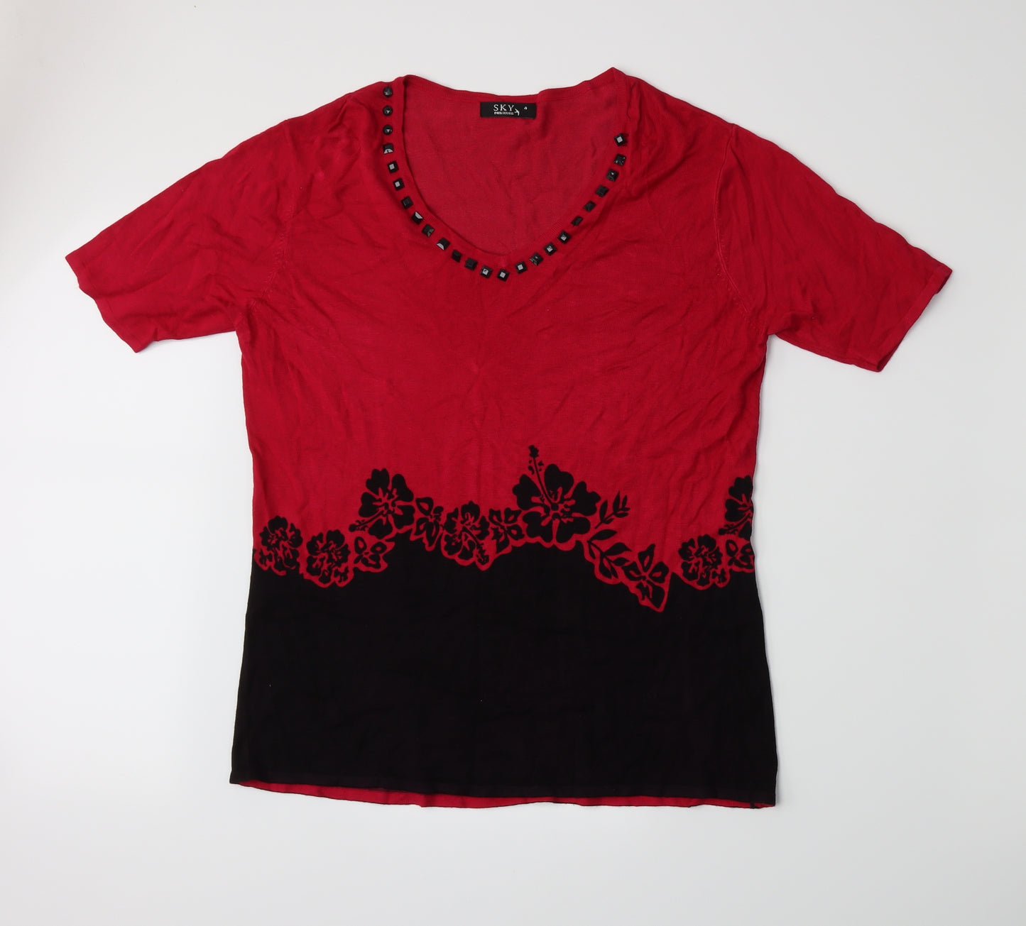 Sky Designs Womens Pink Floral  Basic T-Shirt Size 8