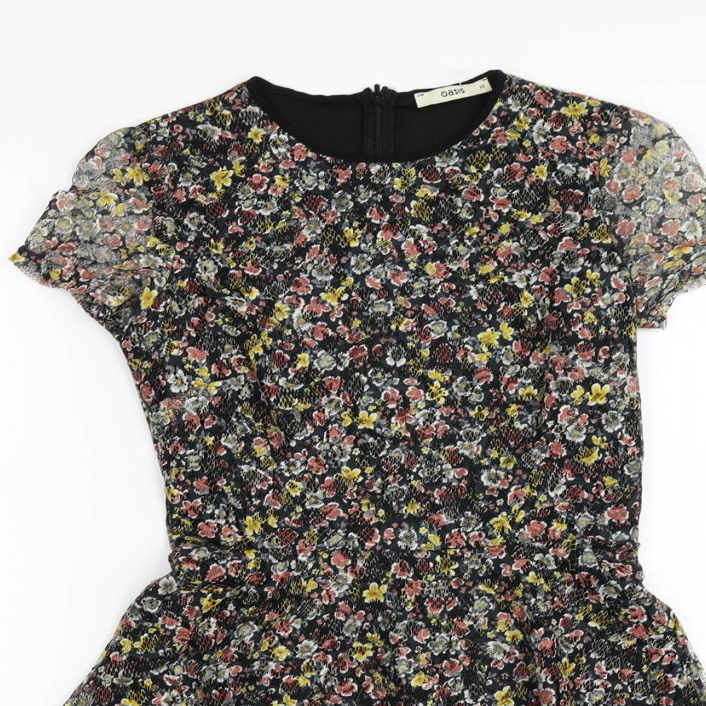 Oasis Womens Black Floral Lace Fit & Flare  Size XS