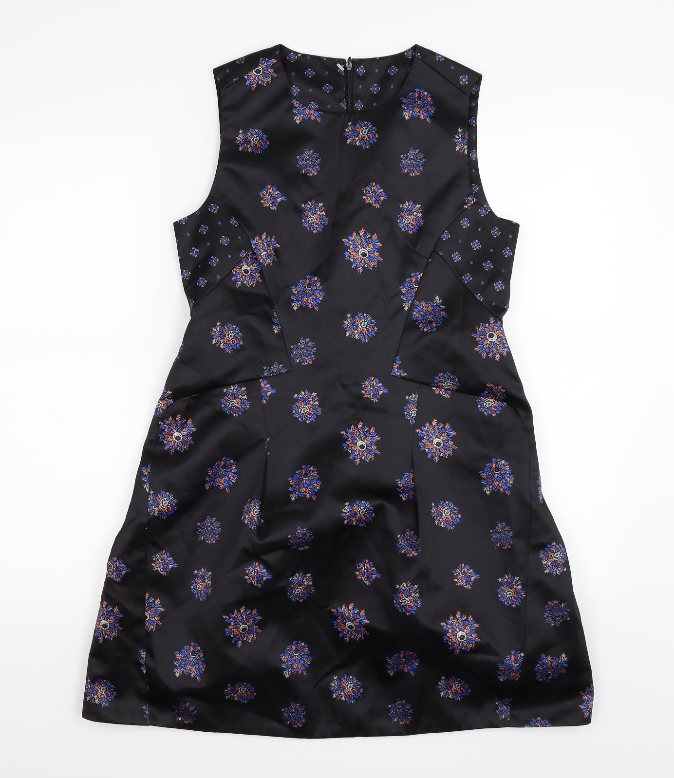 Preworn Womens Black Floral Satin Shift  Size S