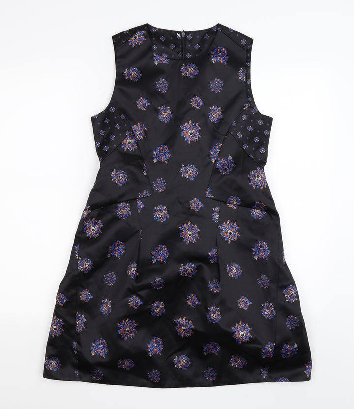 Preworn Womens Black Floral Satin Shift  Size S