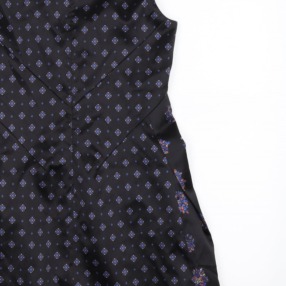 Preworn Womens Black Floral Satin Shift  Size S