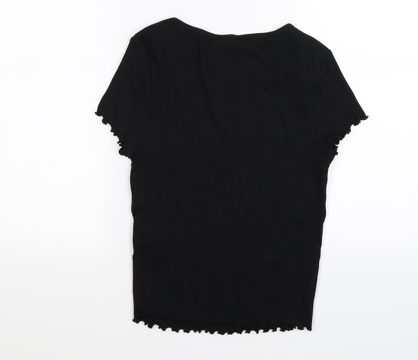 New Look Womens Black Striped Knit Basic T-Shirt Size 12