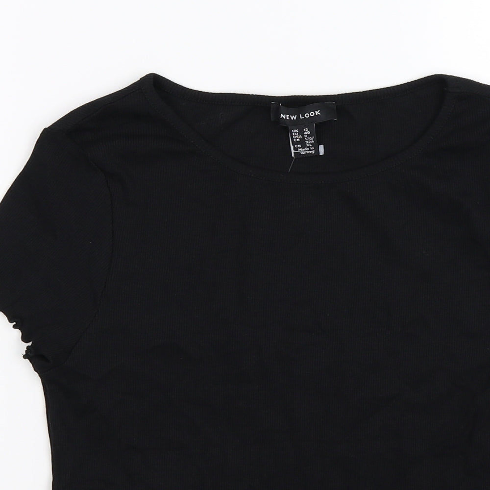 New Look Womens Black Striped Knit Basic T-Shirt Size 12