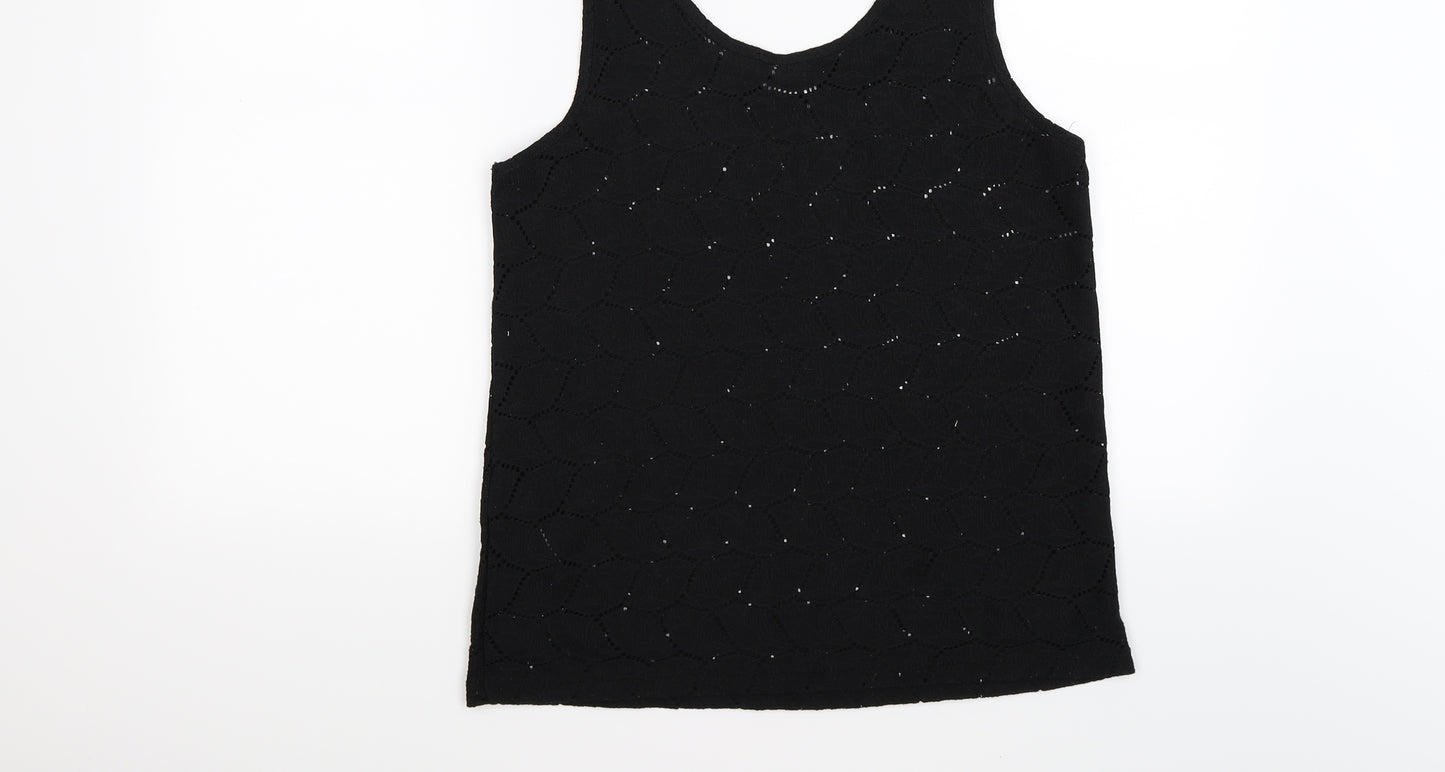 Jaqueline deYong Womens Black Floral Knit Basic Tank Size M