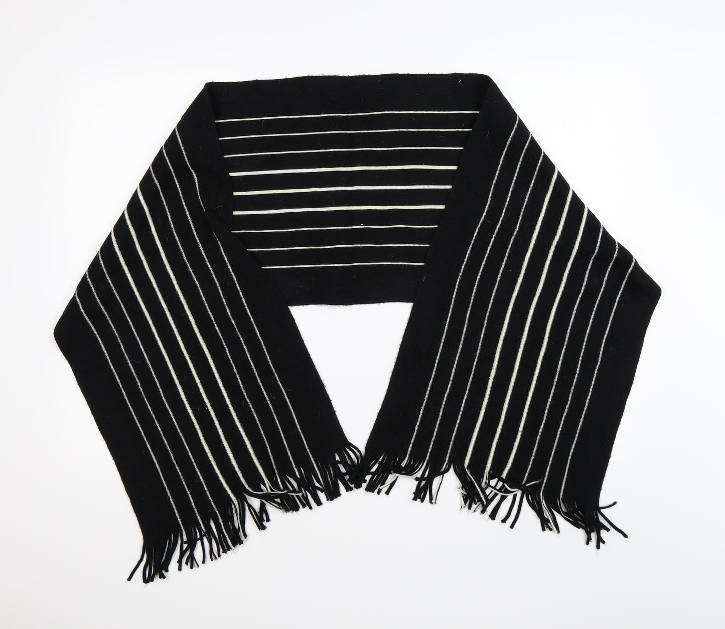 Preworn Mens Black Striped Knit Scarf  One Size