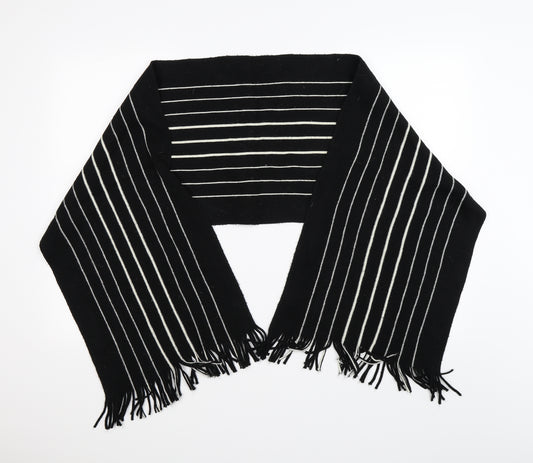 Front view of Preworn men’s black striped knit scarf one size
