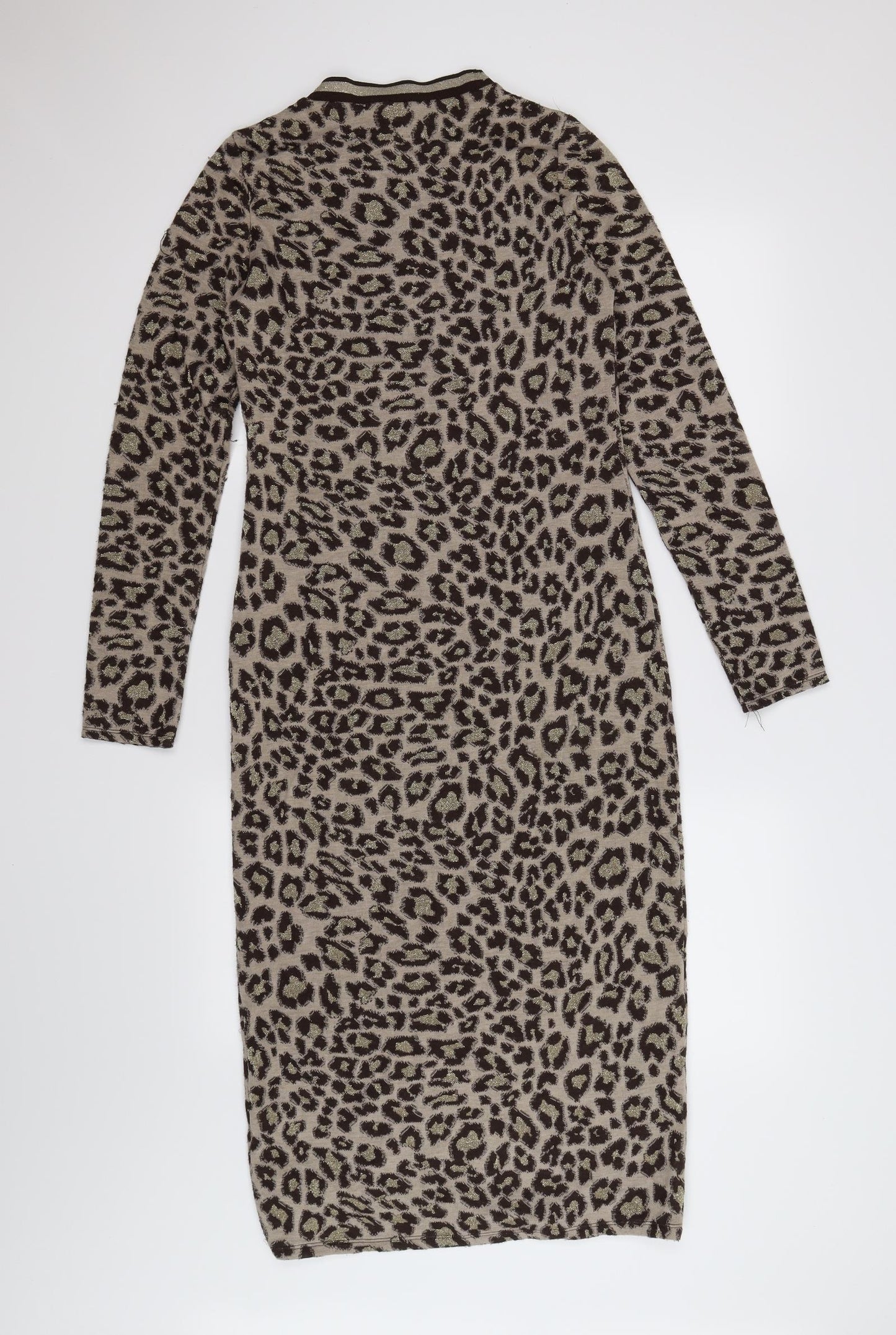 H&M Womens Brown Animal Print Knit Jumper Dress  Size XS  - leopard print