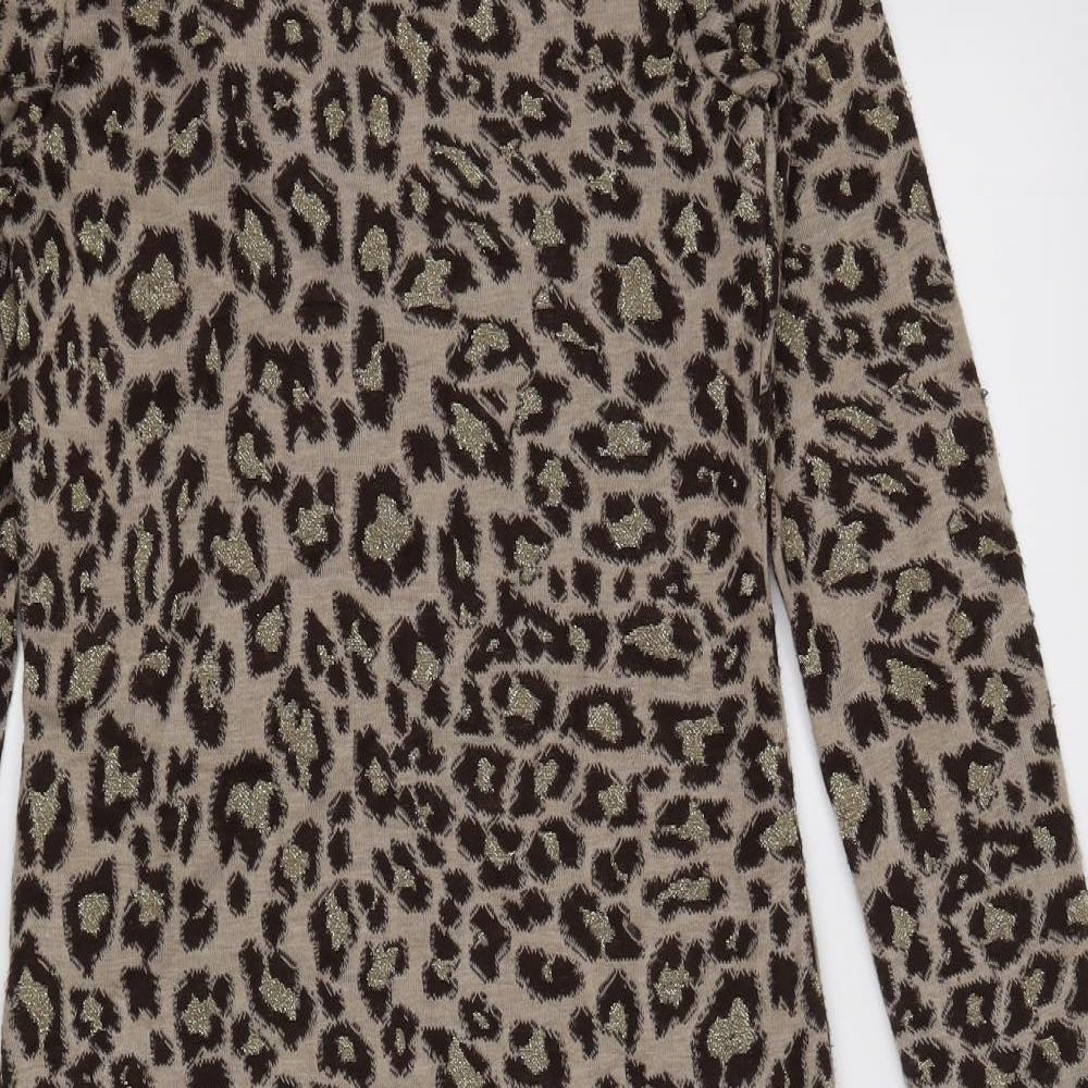 H&M Womens Brown Animal Print Knit Jumper Dress  Size XS  - leopard print
