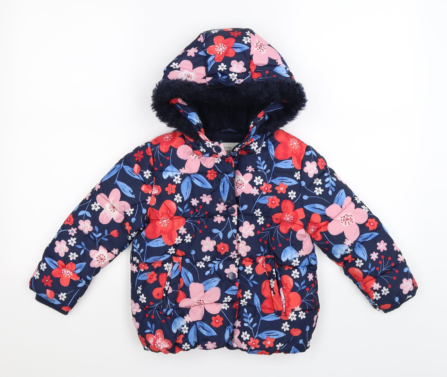 George Girls Blue Floral  Puffer Jacket Coat Size 4-5 Years