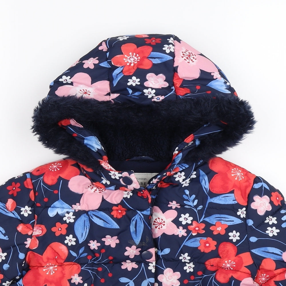 George Girls Blue Floral  Puffer Jacket Coat Size 4-5 Years