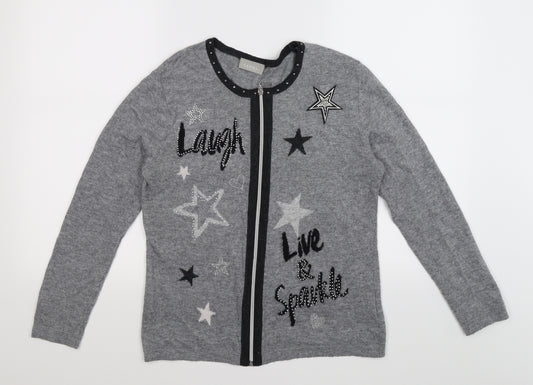 C&A Girls Grey  Knit Cardigan Jumper Size XL  - LAUGH LIVE SPARKLE