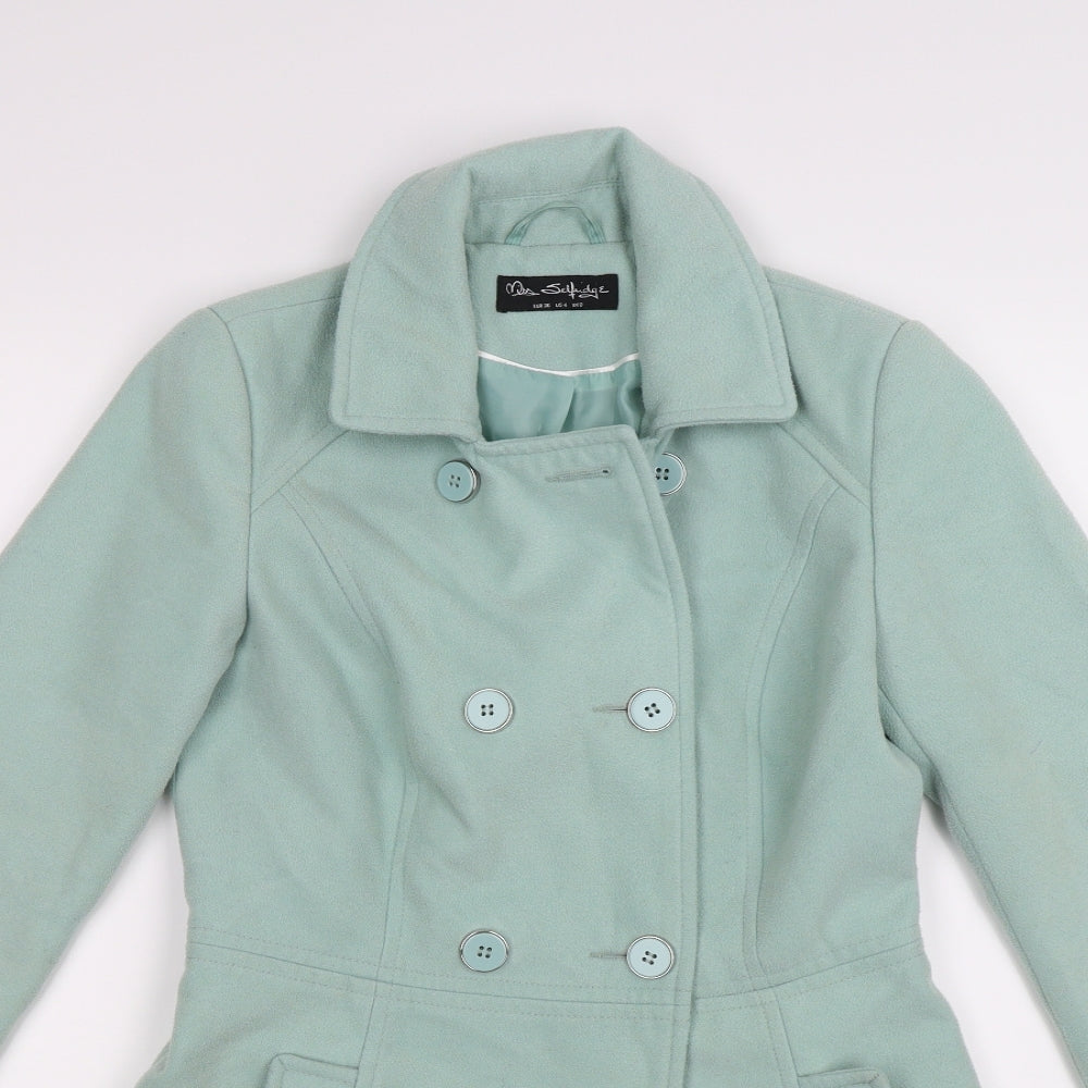 Miss Selfridge Womens Green  Fleece Trench Coat Coat Size 8