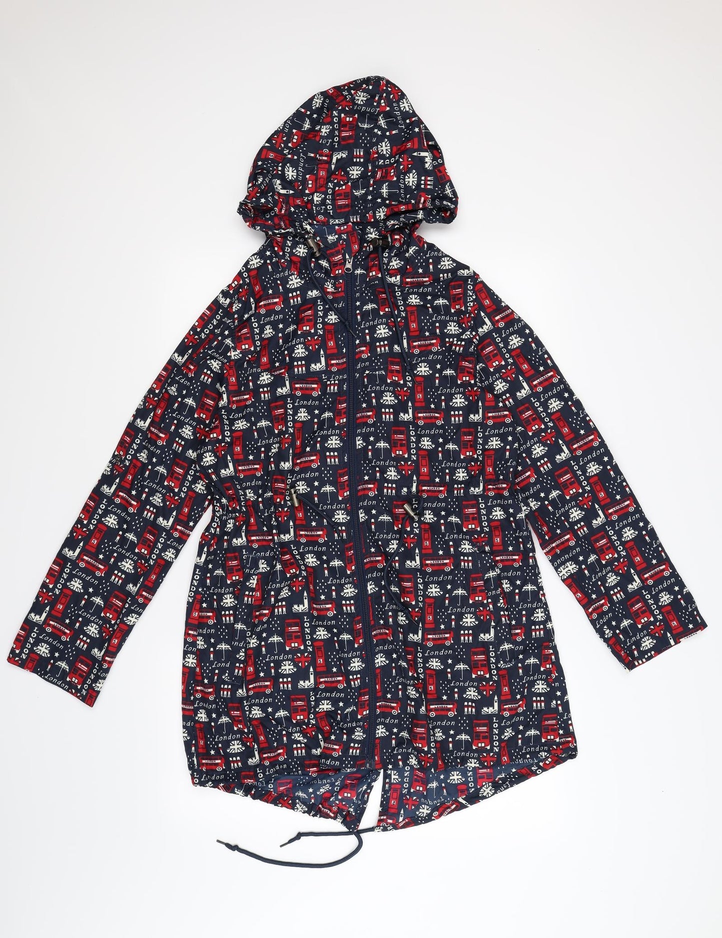DENIM CO Womens Blue Geometric  Rain Coat Coat Size S  - LONDON