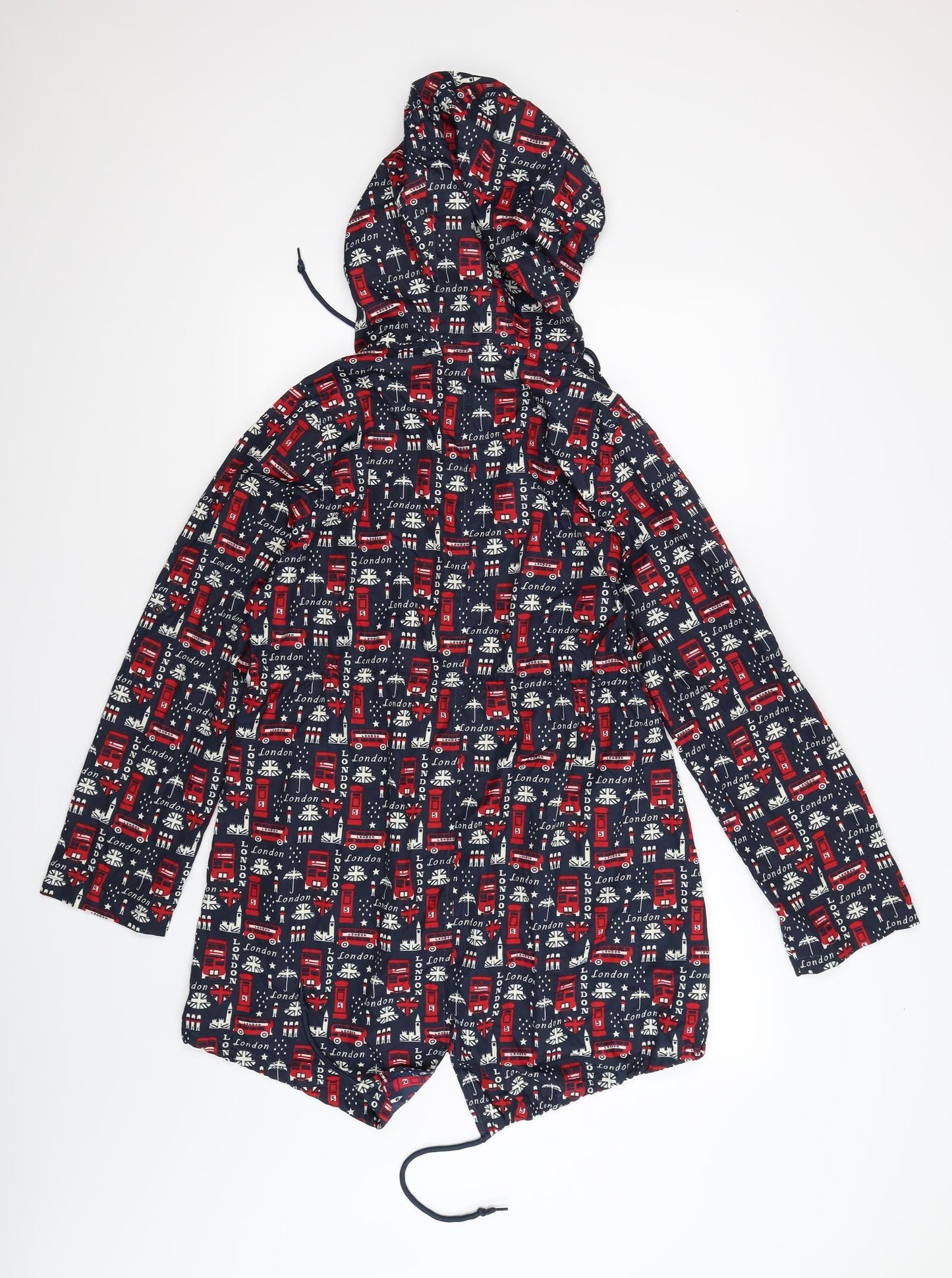 DENIM CO Womens Blue Geometric  Rain Coat Coat Size S  - LONDON