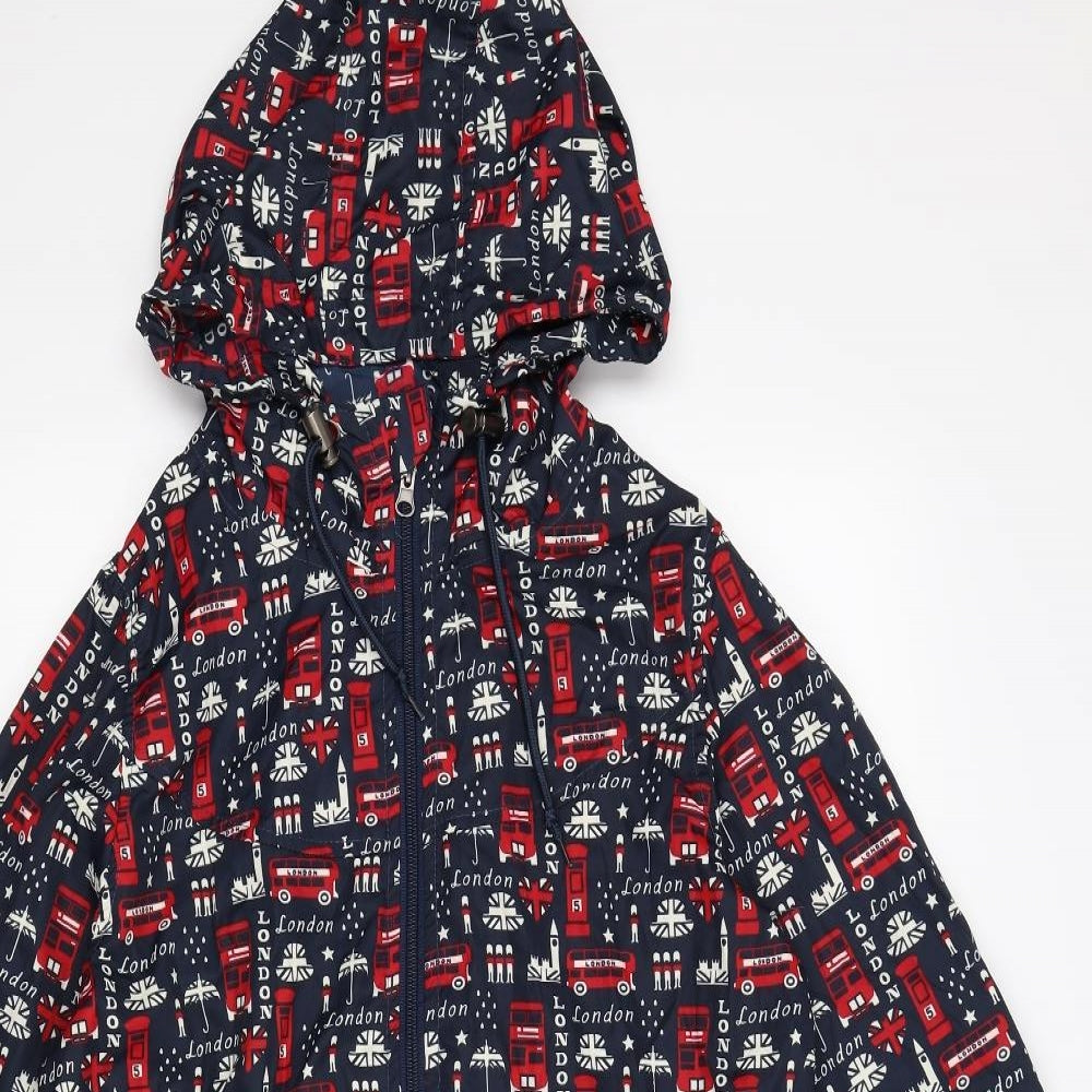 DENIM CO Womens Blue Geometric  Rain Coat Coat Size S  - LONDON
