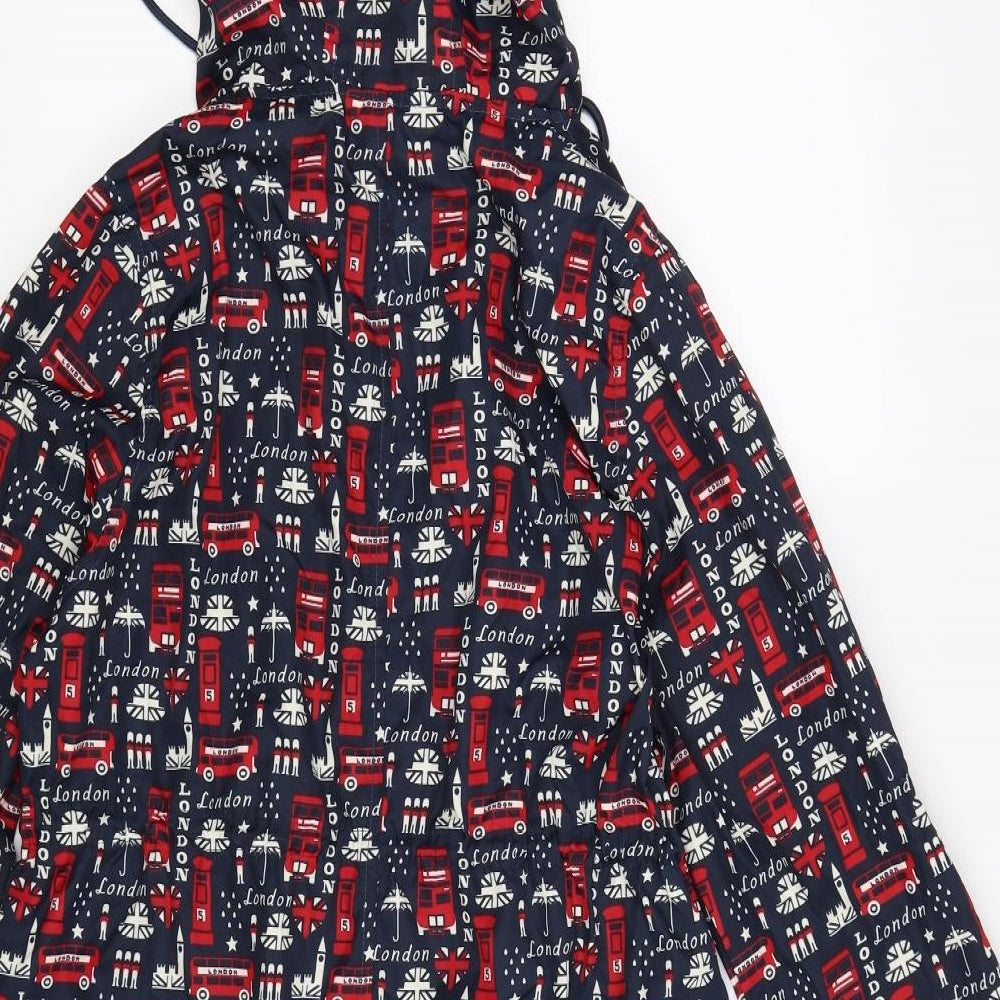 DENIM CO Womens Blue Geometric  Rain Coat Coat Size S  - LONDON