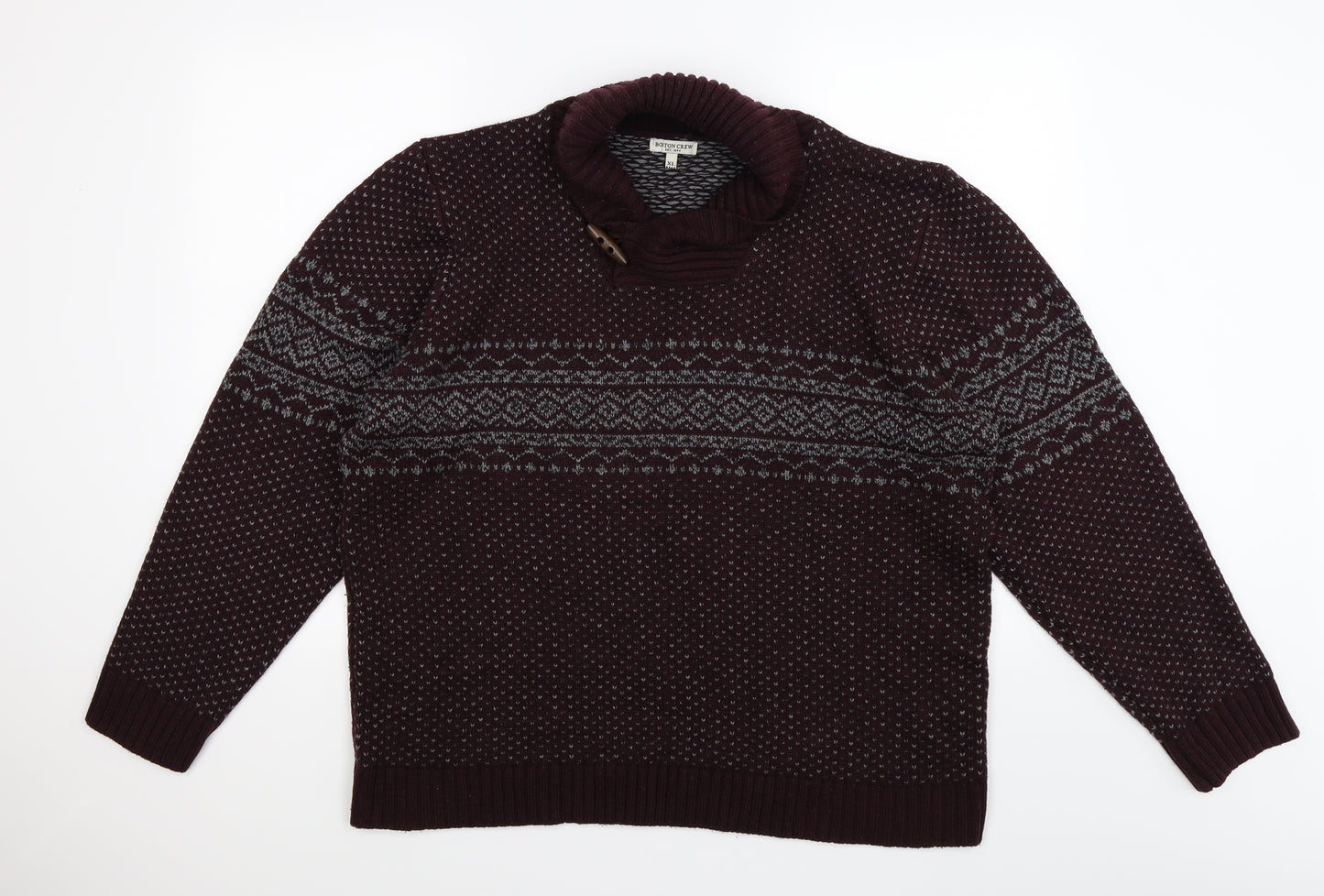 boston crew Mens Brown Argyle/Diamond Knit Pullover Jumper Size XL