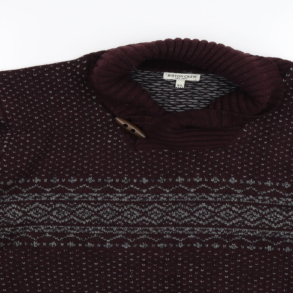boston crew Mens Brown Argyle/Diamond Knit Pullover Jumper Size XL