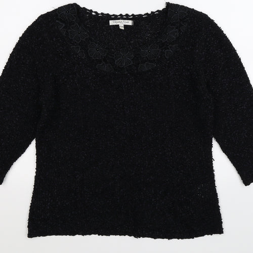 elizabeth scott Womens Black Floral Knit Pullover Jumper Size S