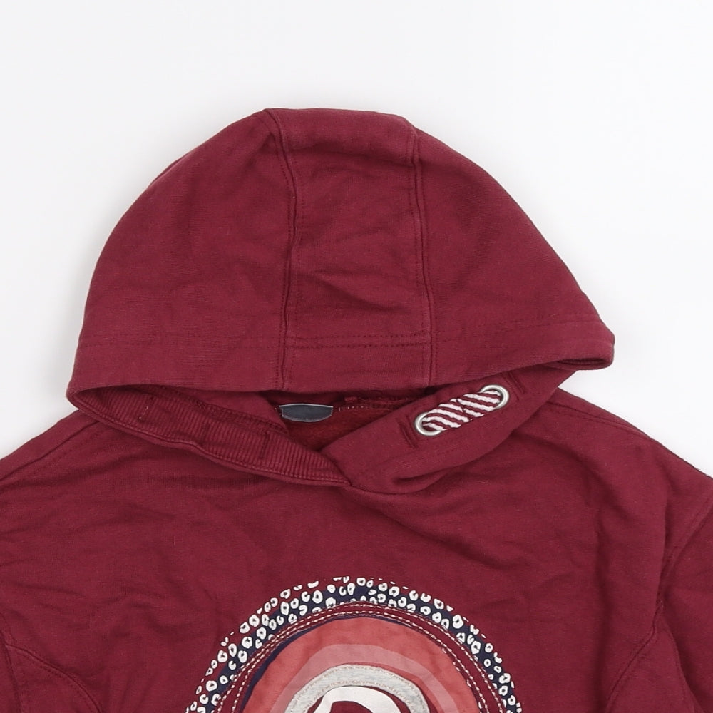 NEXT Girls Red  Jersey Pullover Hoodie Size 4 Years  - rainbow & pom pom