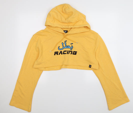 Illustrated People Womens Yellow  Jersey Pullover Hoodie Size M  - racing. cropped