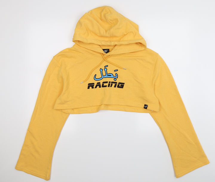 Illustrated People Womens Yellow  Jersey Pullover Hoodie Size M  - racing. cropped
