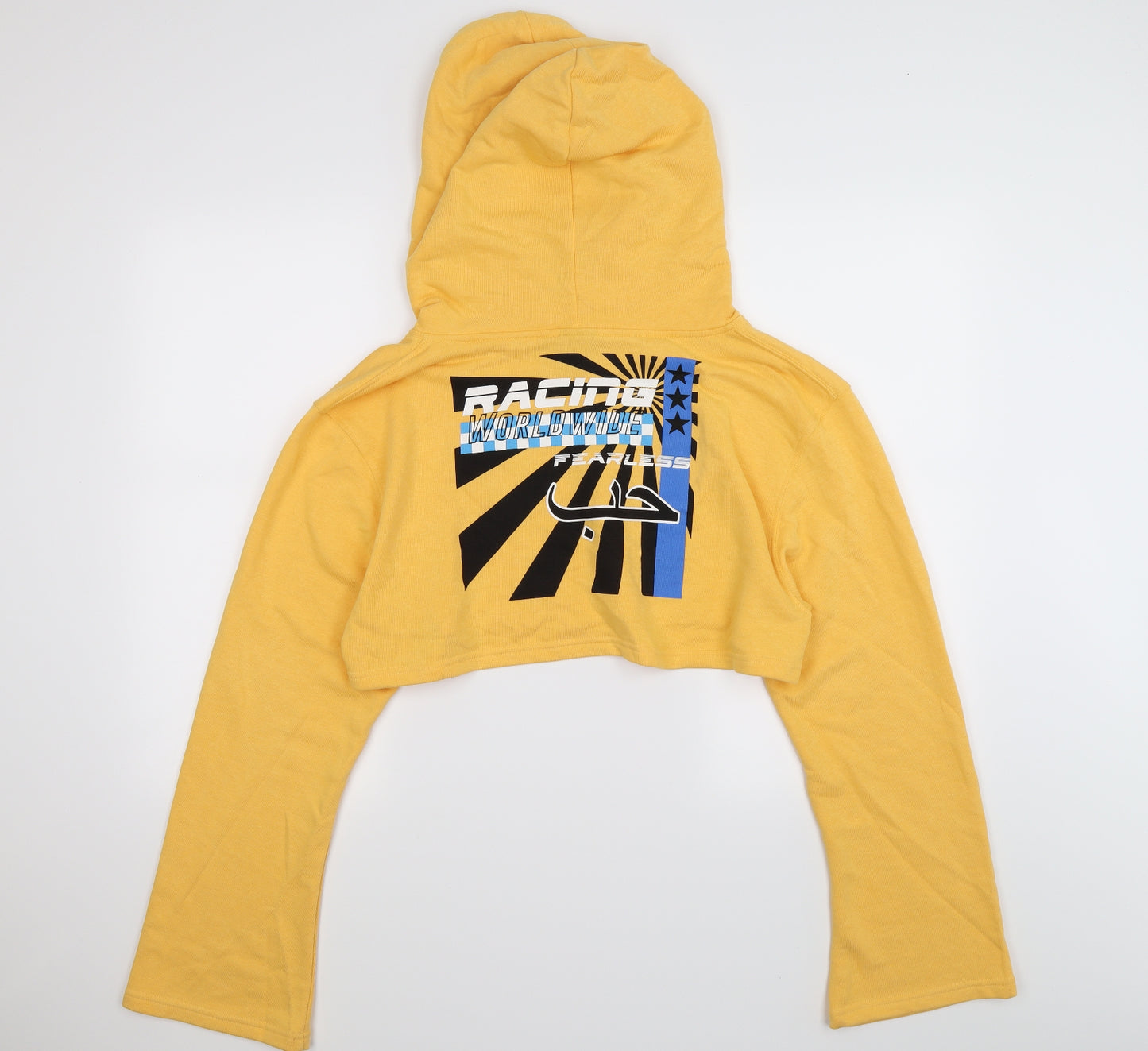 Illustrated People Womens Yellow  Jersey Pullover Hoodie Size M  - racing. cropped