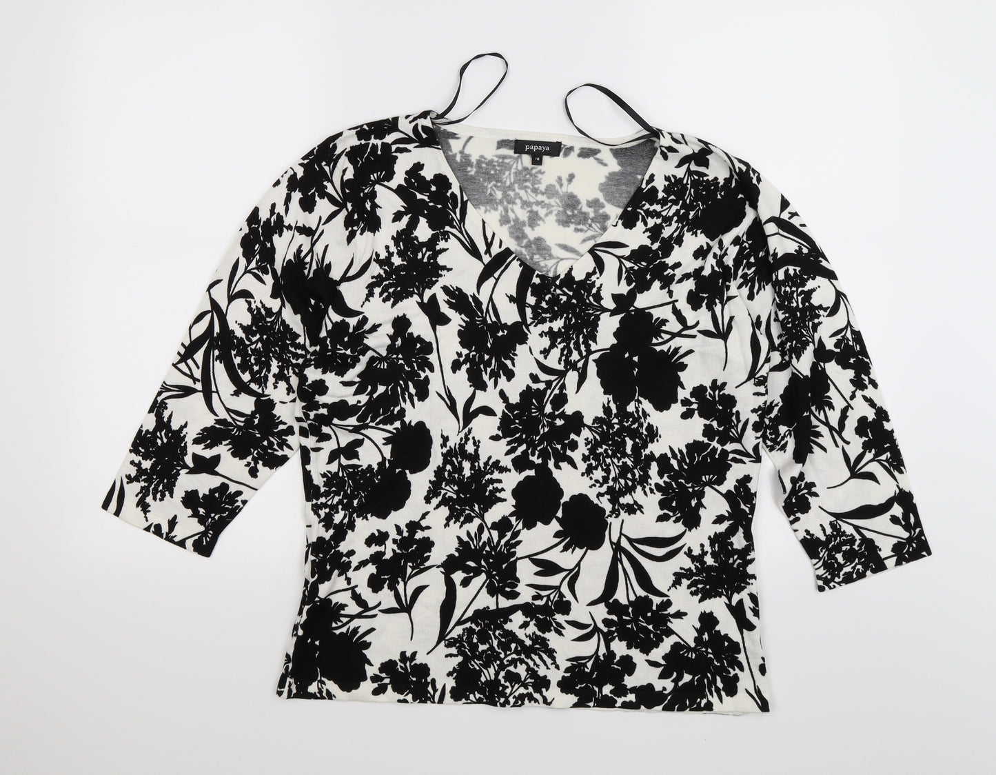 papay Womens White Floral Knit Pullover Jumper Size 18