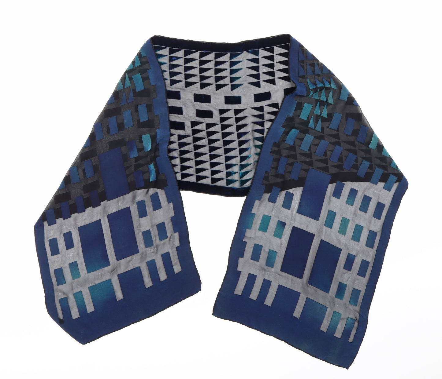 Preworn Womens Blue Geometric Velvet  Scarf