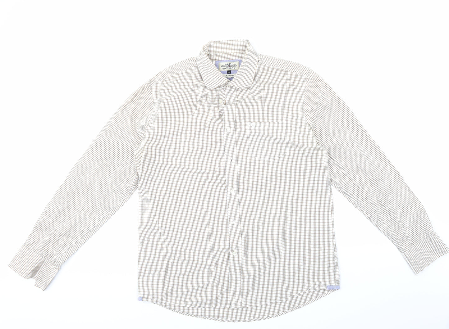 Hampton Republic Mens Brown Check   Button-Up Size L