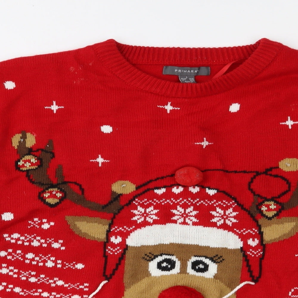 Primark Womens Red Fair Isle Knit Pullover Jumper Size L