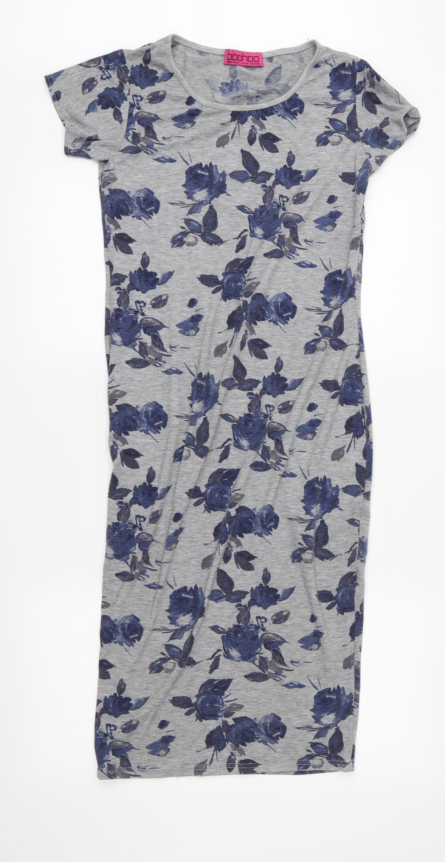 Boohoo Womens Grey Floral Jersey T-Shirt Dress  Size 12