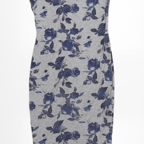Boohoo Womens Grey Floral Jersey T-Shirt Dress  Size 12