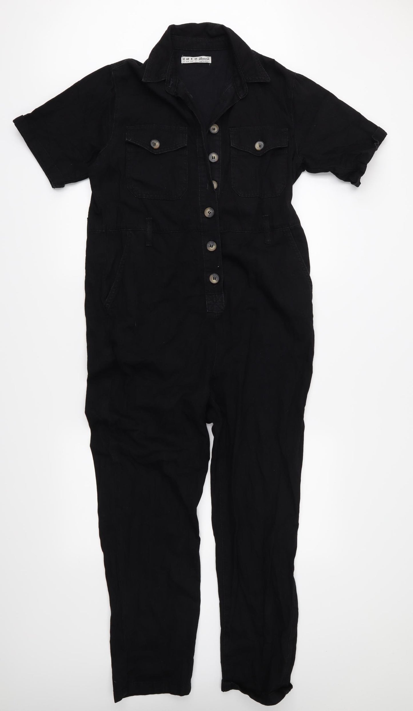 Denim & Co. Womens Black  Denim Coverall One-Piece Size 12 L26 in
