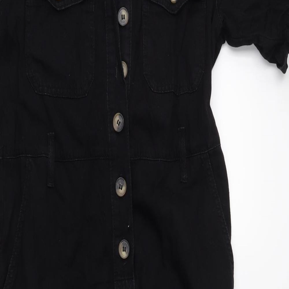 Denim & Co. Womens Black  Denim Coverall One-Piece Size 12 L26 in