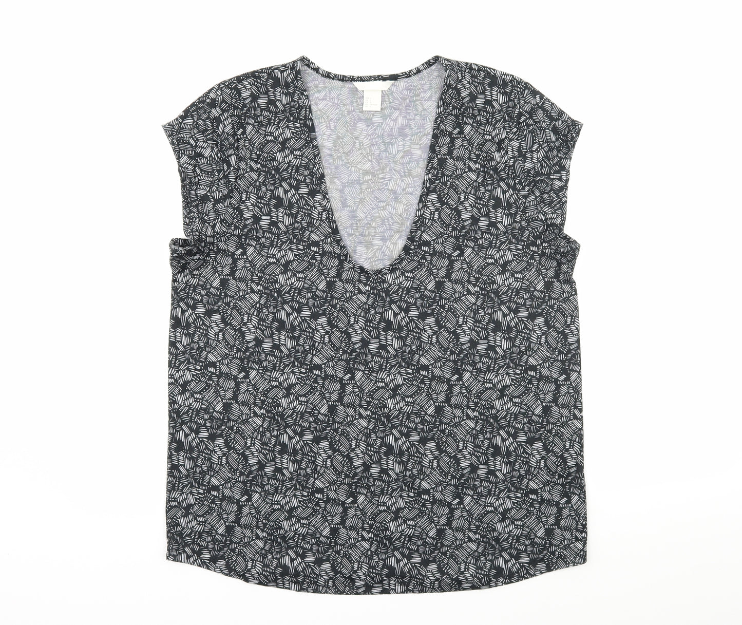 H&M Womens Grey Geometric Jersey Basic T-Shirt Size L
