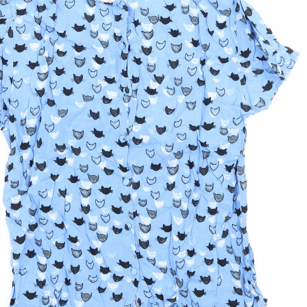 Oliver Bonas Womens Blue Geometric  Basic Blouse Size 10  - Cat Print
