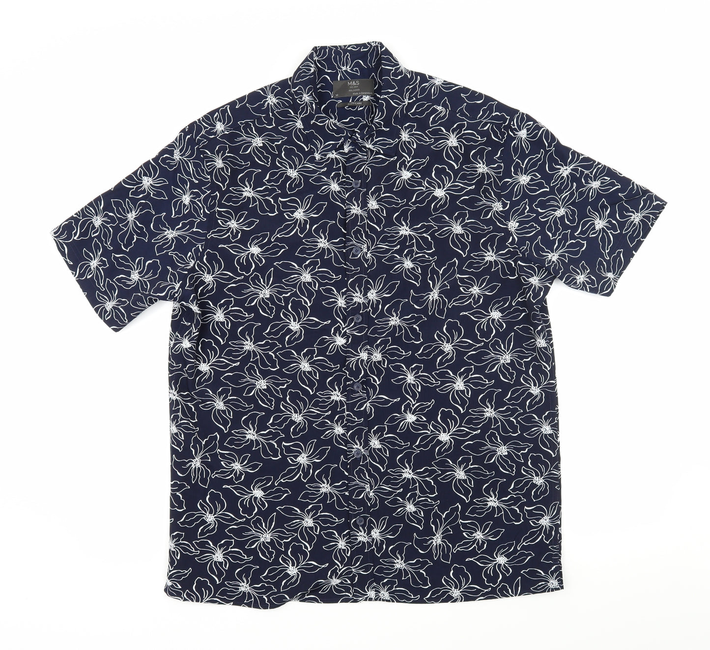 Marks and Spencer Mens Blue Floral   Button-Up Size M