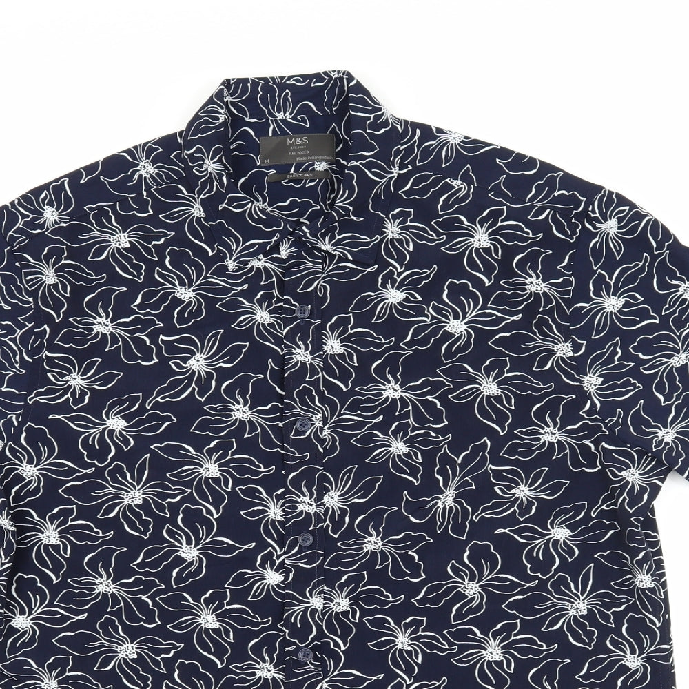 Marks and Spencer Mens Blue Floral   Button-Up Size M