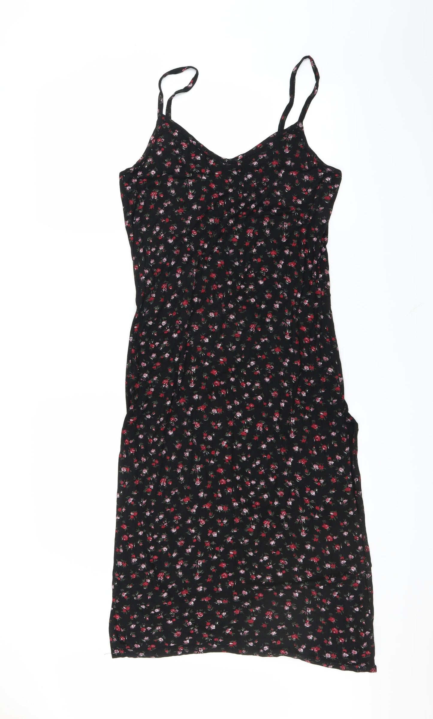 PRETTYLITTLETHING Womens Black Floral  T-Shirt Dress  Size 12