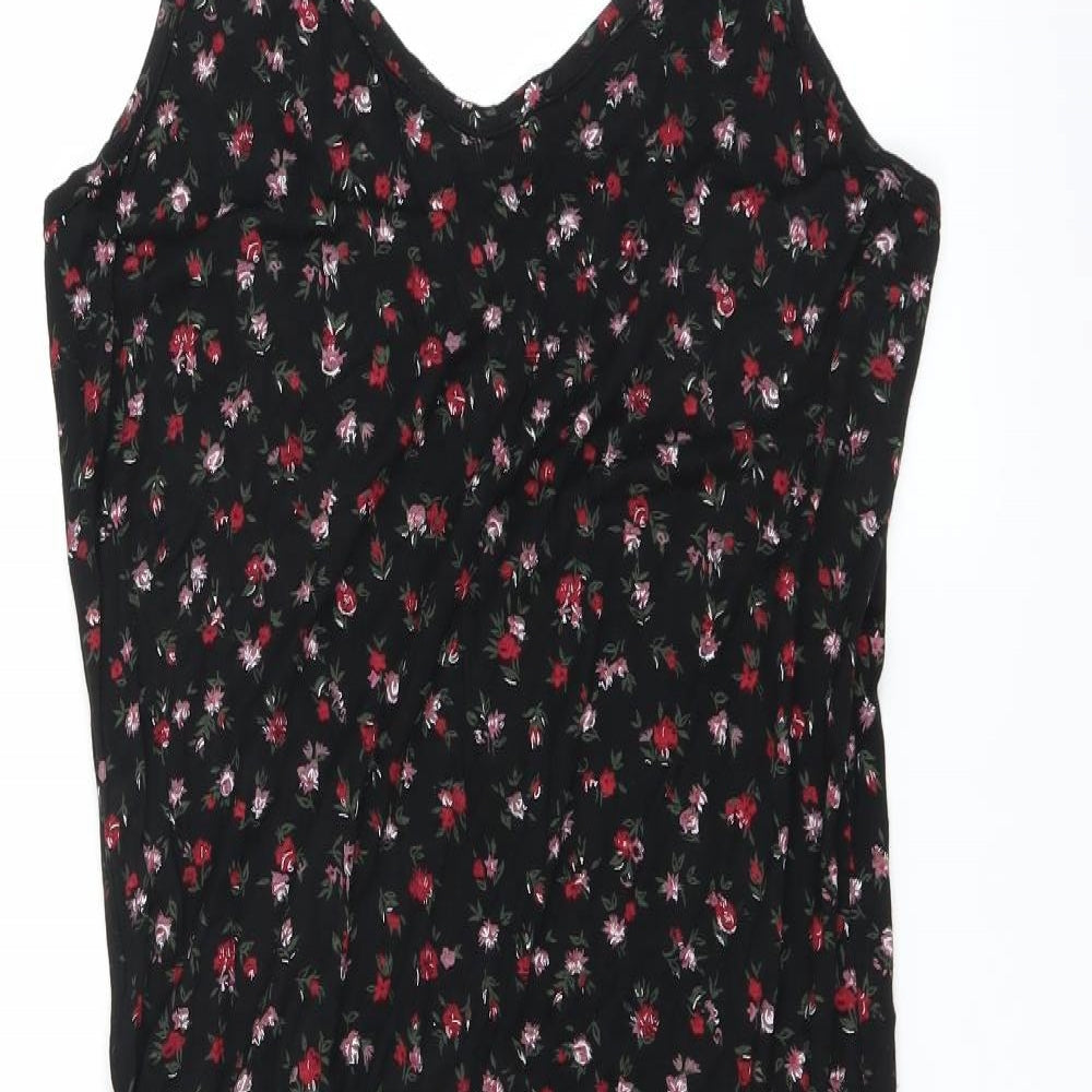 PRETTYLITTLETHING Womens Black Floral  T-Shirt Dress  Size 12
